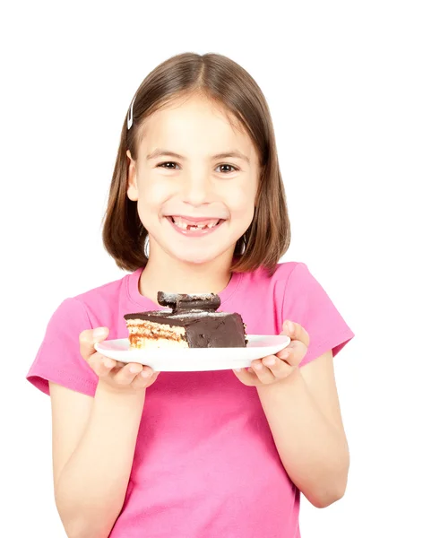 Kleine meisje heks chocolade taart — Stockfoto