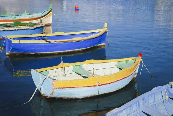 stock image Colorful rowing boats at harbour of Malta