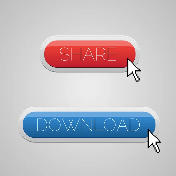 Rote und blaue Download- und Share-Taste gesetzt — Stockvektor