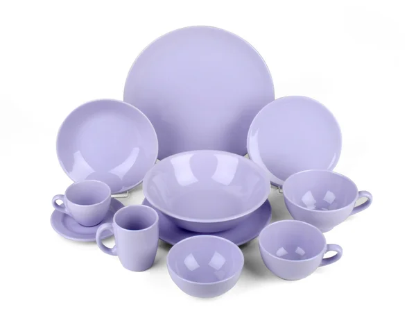 Фиолетовый набор керамических блюд — стоковое фото