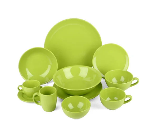 Zelené keramické nádobí sada — Stock fotografie
