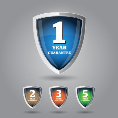 Guarantee label shield on grey background clipart