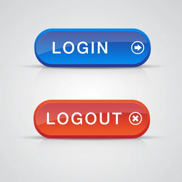 Set of login logout buttons - red, blue — Stock Vector