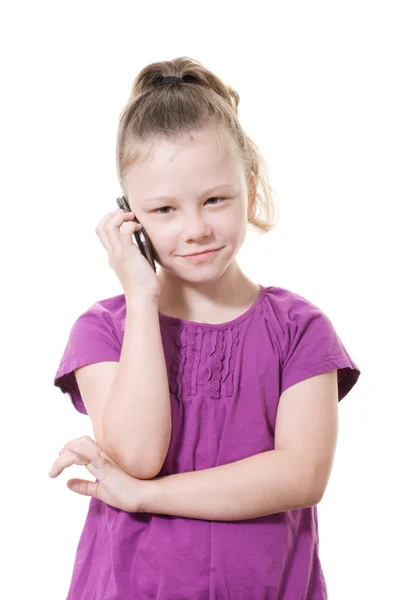 Mladá dívka pomocí mobilního telefonu — Stock fotografie