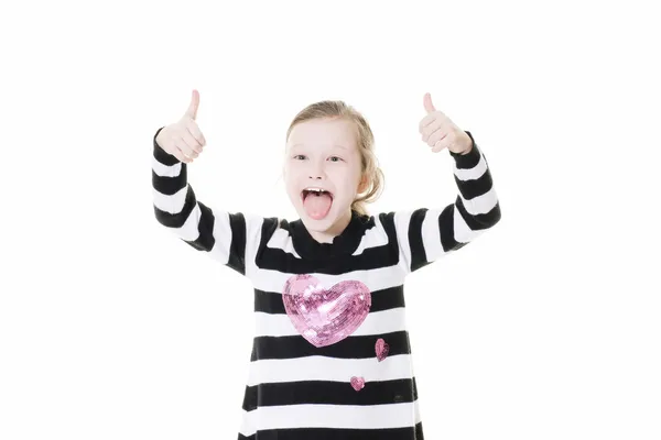 Mladá dívka dává palec nahoru znamení — Stock fotografie