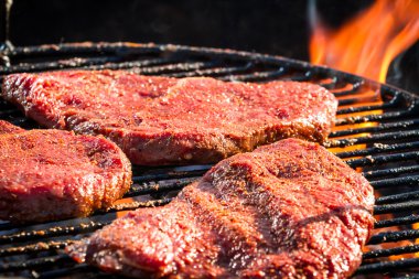 Steak on grill fire-toasted clipart