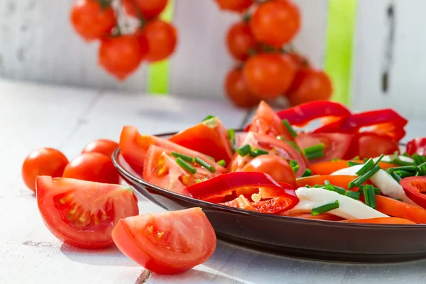 Salada saudável feita de tomate no jardim — Fotografia de Stock