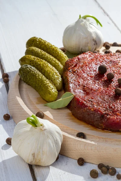 Ingredients for grilled steak with vegetables — Stock Photo, Image