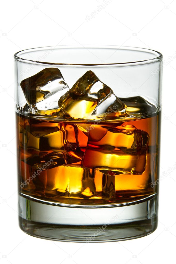 A Large Whiskey Poured Over Ice Cubes In A Plain Glass Stock Photo, Picture  and Royalty Free Image. Image 33810265.
