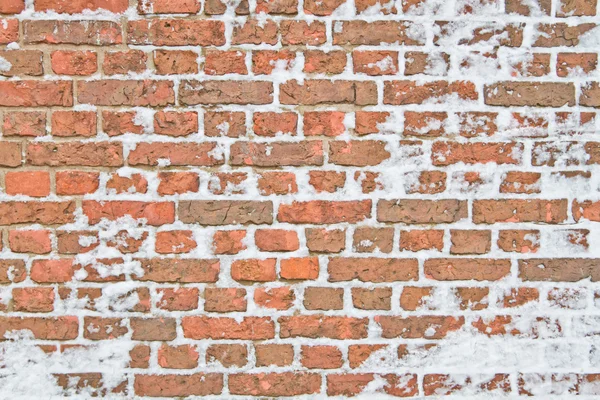 stock image Old snowy wall made from red brick