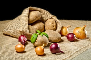 Burlap sack with vegetables clipart