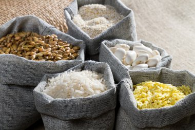 Food ingredients in linen bags clipart