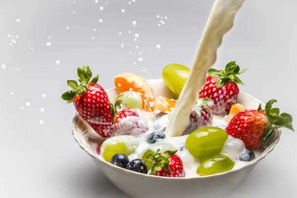 Fresh fruits with milk — Stock Photo, Image