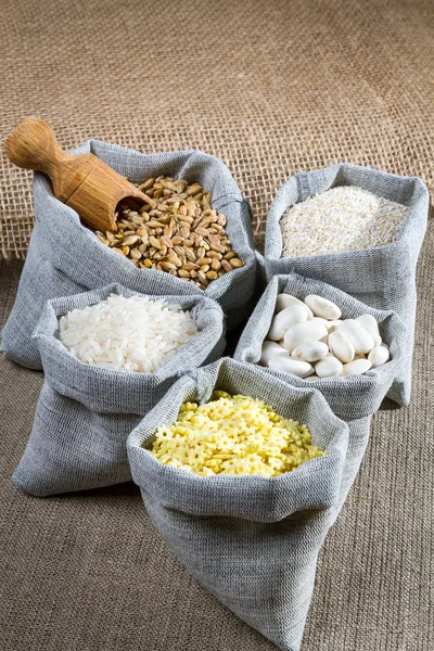 stock image Some linen bags with ingredients