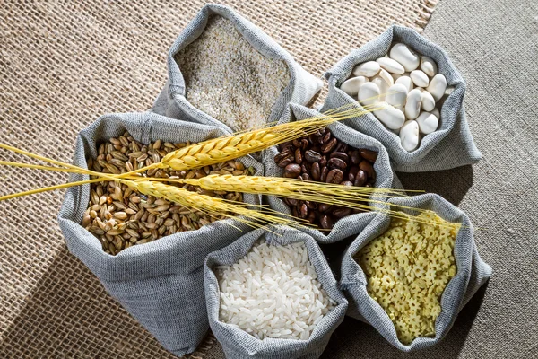 stock image Closeup canvas bags with food ingredient