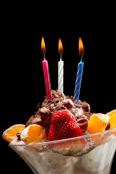 Birthday candle on ice cream — Stock Photo, Image