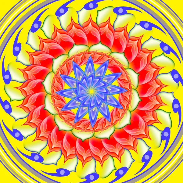 Yellow spinning sacred circle mandala — Stock Photo, Image