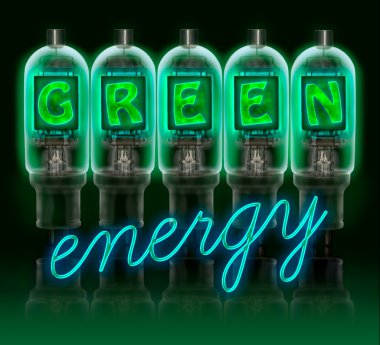 Words GREEN enregy made with bulbs with glowing letters clipart
