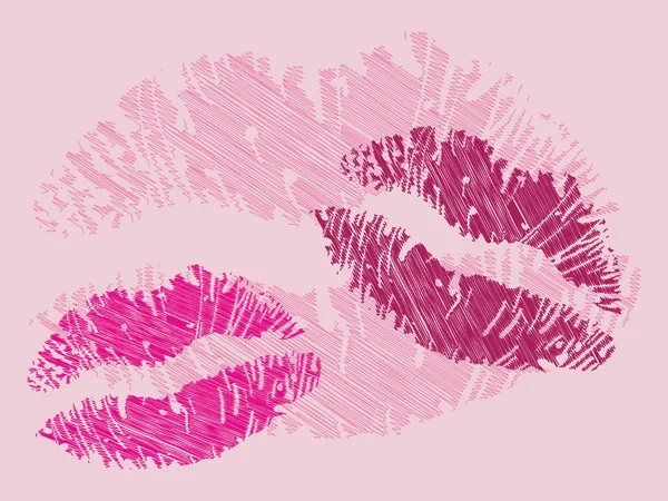 Grunge lippen afdrukken op roze — Stockvector