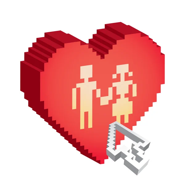 3D ζευγάρι στην καρδιά pixel — Διανυσματικό Αρχείο