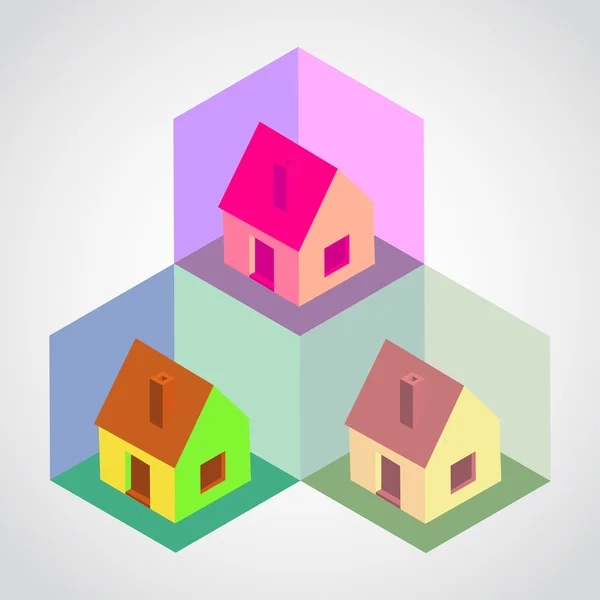 Isometric houses in cells — Stock Vector