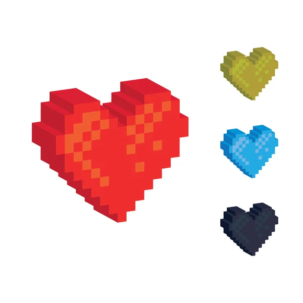 3D pixel hjärtan — Stock vektor