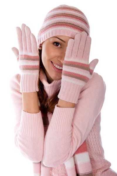 Krásná mladá dívka v teplé pletené oblečení — Stock fotografie