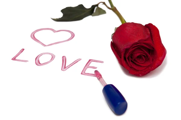 Κείμενο αγάπη και τριαντάφυλλα — Φωτογραφία Αρχείου