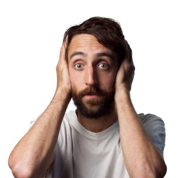 Man covers his ears — Stock Photo, Image