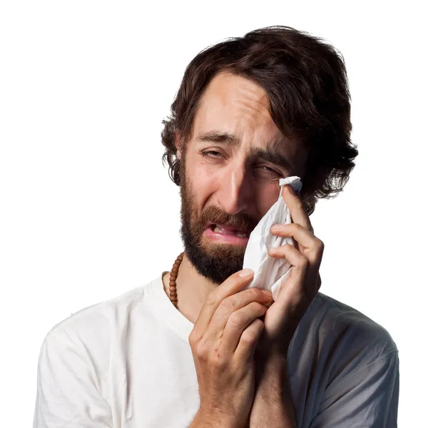 Homme barbu pleurant — Photo