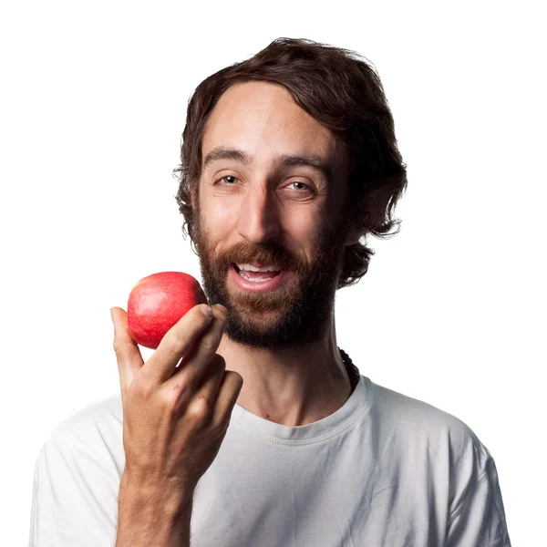 Homme mangeant une pomme — Photo