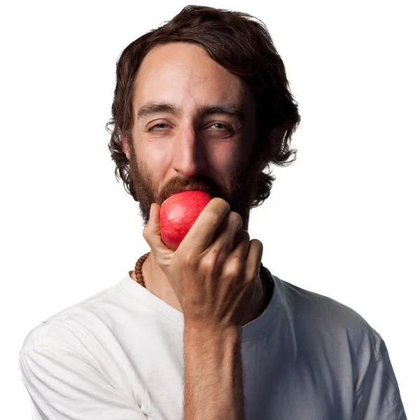 男子吃一个苹果 — 图库照片
