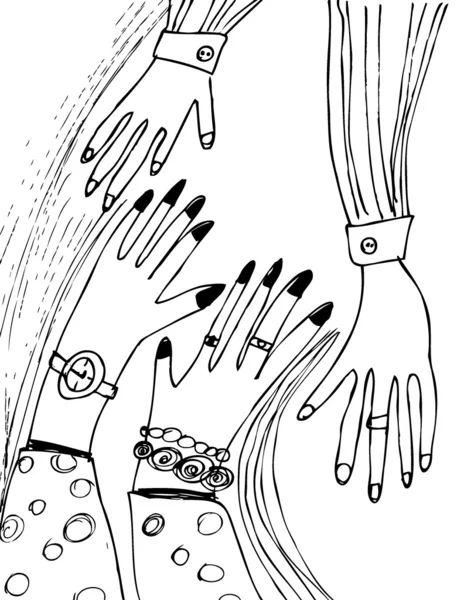 Geïllustreerde mannelijke en vrouwelijke handen — Stockvector