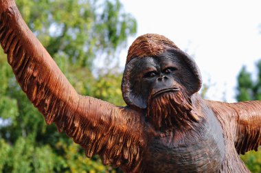Orangutan in zoo statue Bratislava clipart