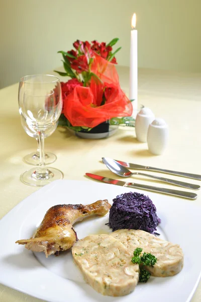 Czech chicken with Carlsbad dumplings, czech cuisine Royalty Free Stock Images