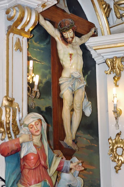 钉在十字架上的耶稣基督和玛丽 — 图库照片