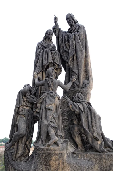 Prag staty från charles bridge, St methodius och cyril — Stockfoto