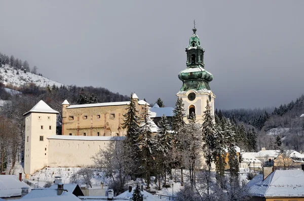 Kış banska stiavnica, Slovakya unesco eski kale — Stok fotoğraf