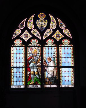Stained glass windows in church clipart