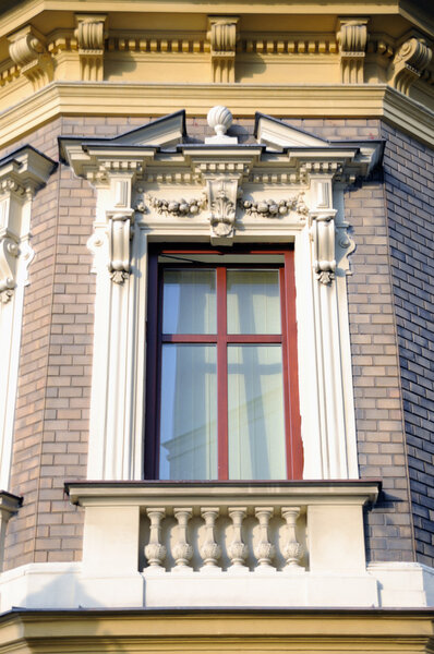 Window decorated historic buildings Svitavy, Czech Republic