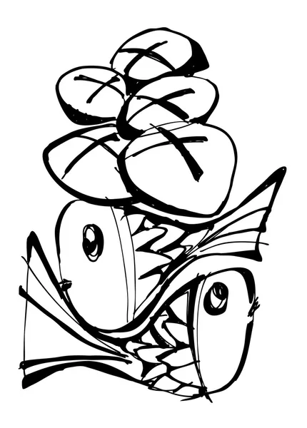 Två fiskar och fem bröd, illustration — Stock vektor