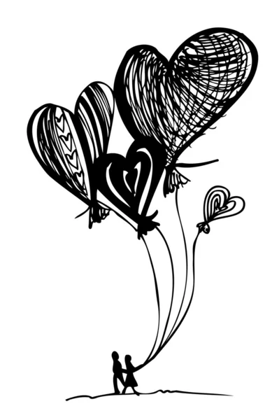 Létání jako balón kresba srdce na den svatého Valentýna — Stockový vektor