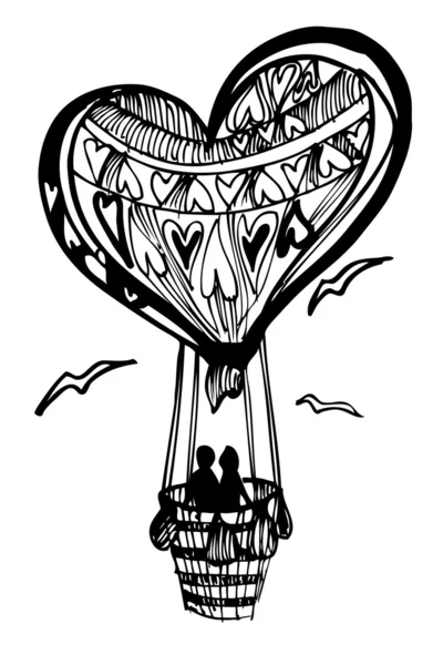 Flying balloon heart for Valentine´s Day — Stockový vektor