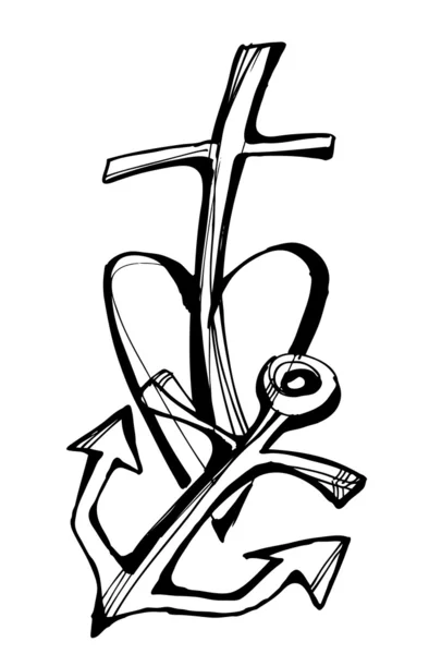 Fede - speranza - amore, Raccolta di simboli del disegno, croce, cuore, ancora — Vettoriale Stock