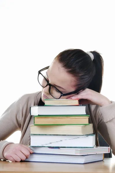 Student sleeping over books at the table — Stock Photo, Image