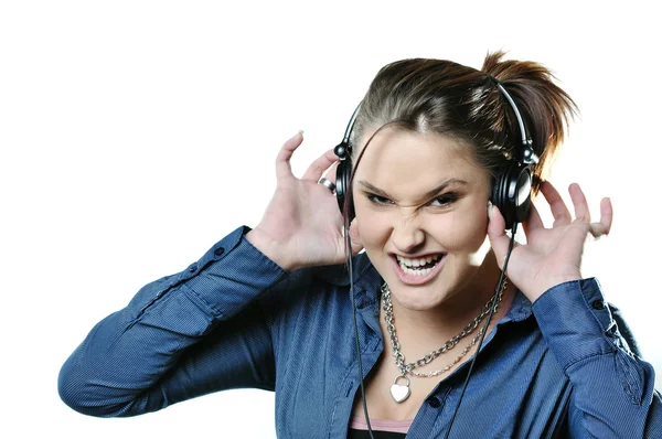 Girl with headphones isolated on white background — Stock Photo, Image