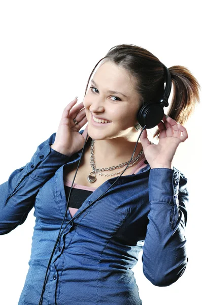 Meisje met hoofdtelefoon geïsoleerd op witte achtergrond — Stockfoto
