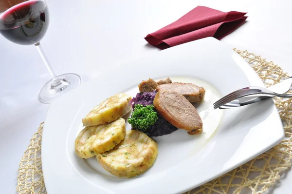 stock image Roasted duck breast with Carlsbad dumplings