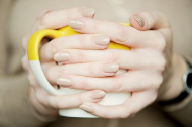 Female hands with soft beige manicure clipart