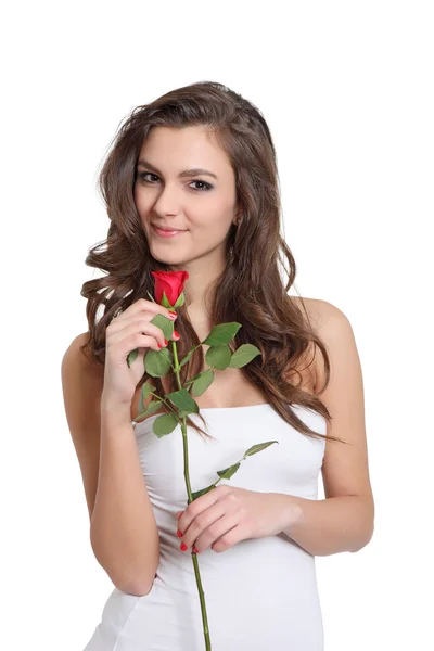 Leuk meisje houdt van een bloem — Stockfoto